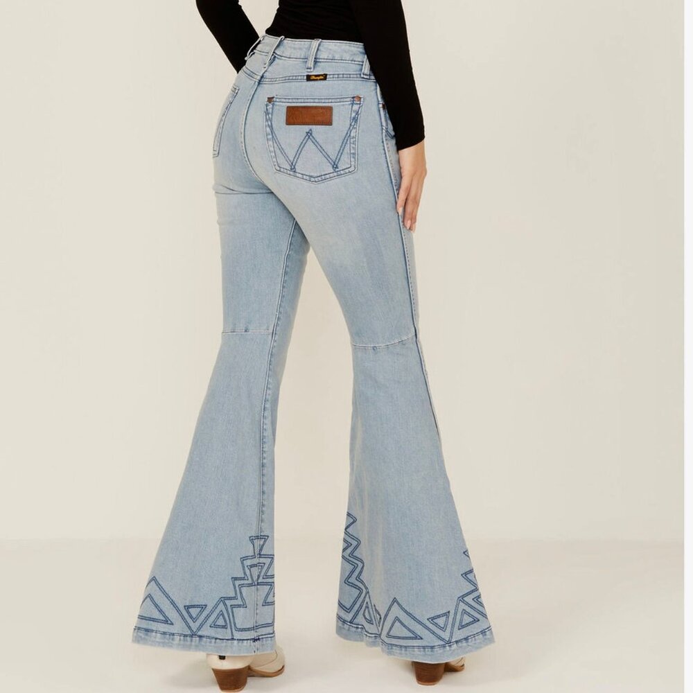 Wrangler Retro Embroidered High Rise Flare Jeans - Picture 7 of 9